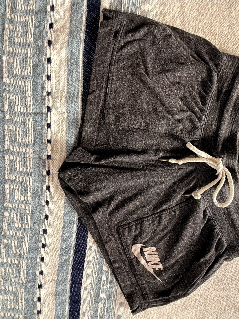 Nike Dark Heather Gray Shorts with White Drawstring and Logo